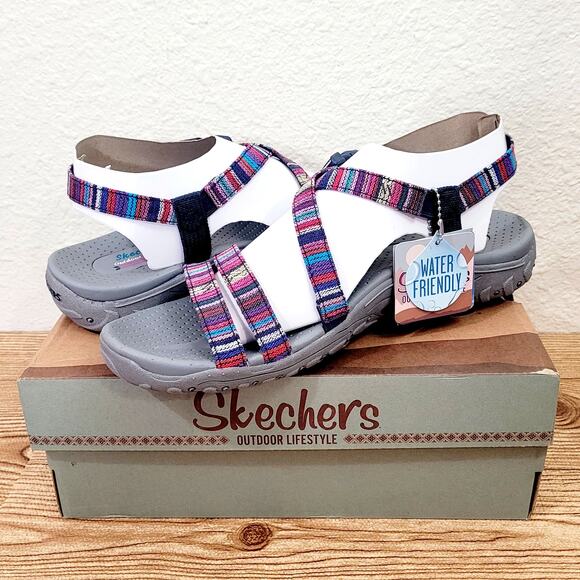 Womens Skechers Reggae Size 11 Trail On Hiking Sandals Washable Navy Multi NIB - Picture 1 of 6